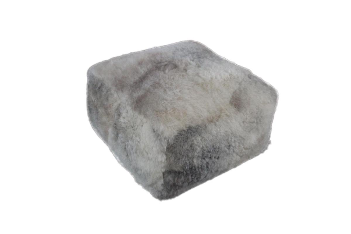 Kožený taburet, ovčí kůže, melange, přírodní, střižený chlup
