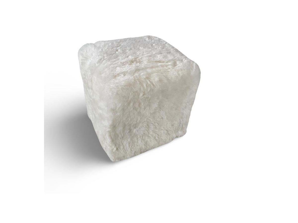 Kožený taburet, ovčí kůže, bílá, přírodní kůže, kostka 45