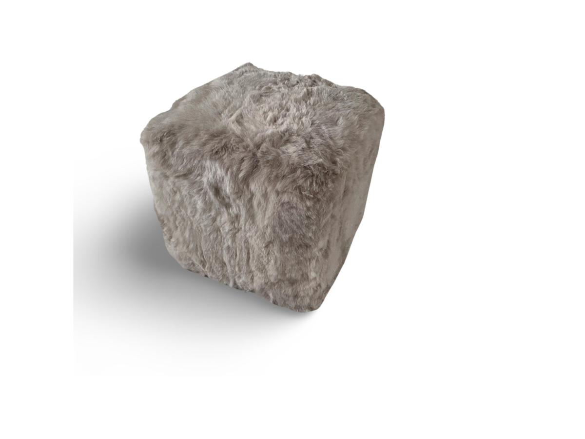 Kožený taburet, ovčí kůže, len, barvená kůže, kostka 45