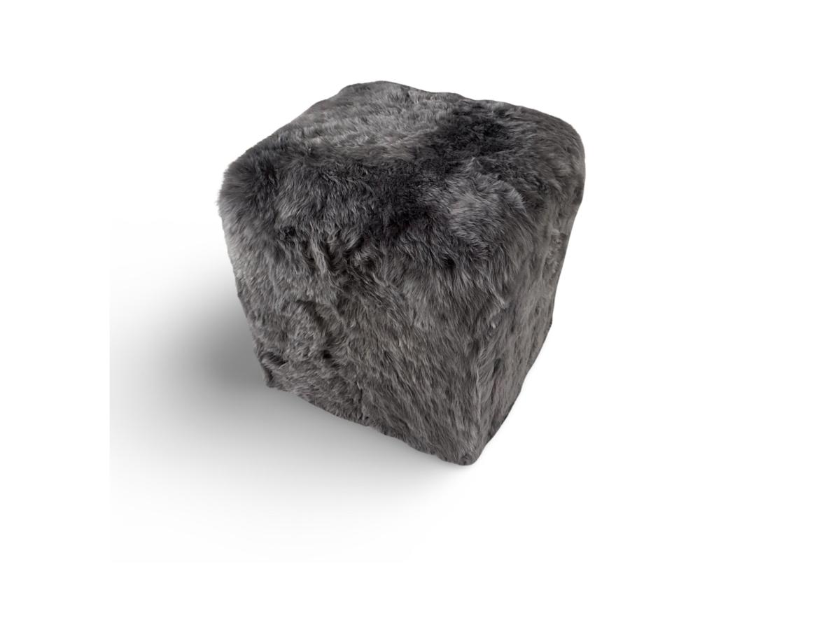 Kožený taburet, ovčí kůže, šedá, barvená kůže, kostka 45