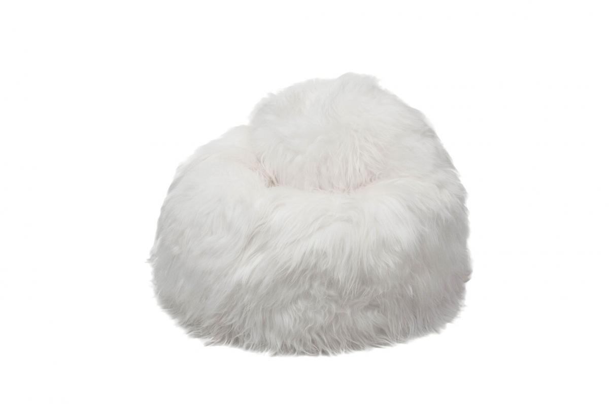 Sedací pytel - bean bag - bílý, dlouhý chlup