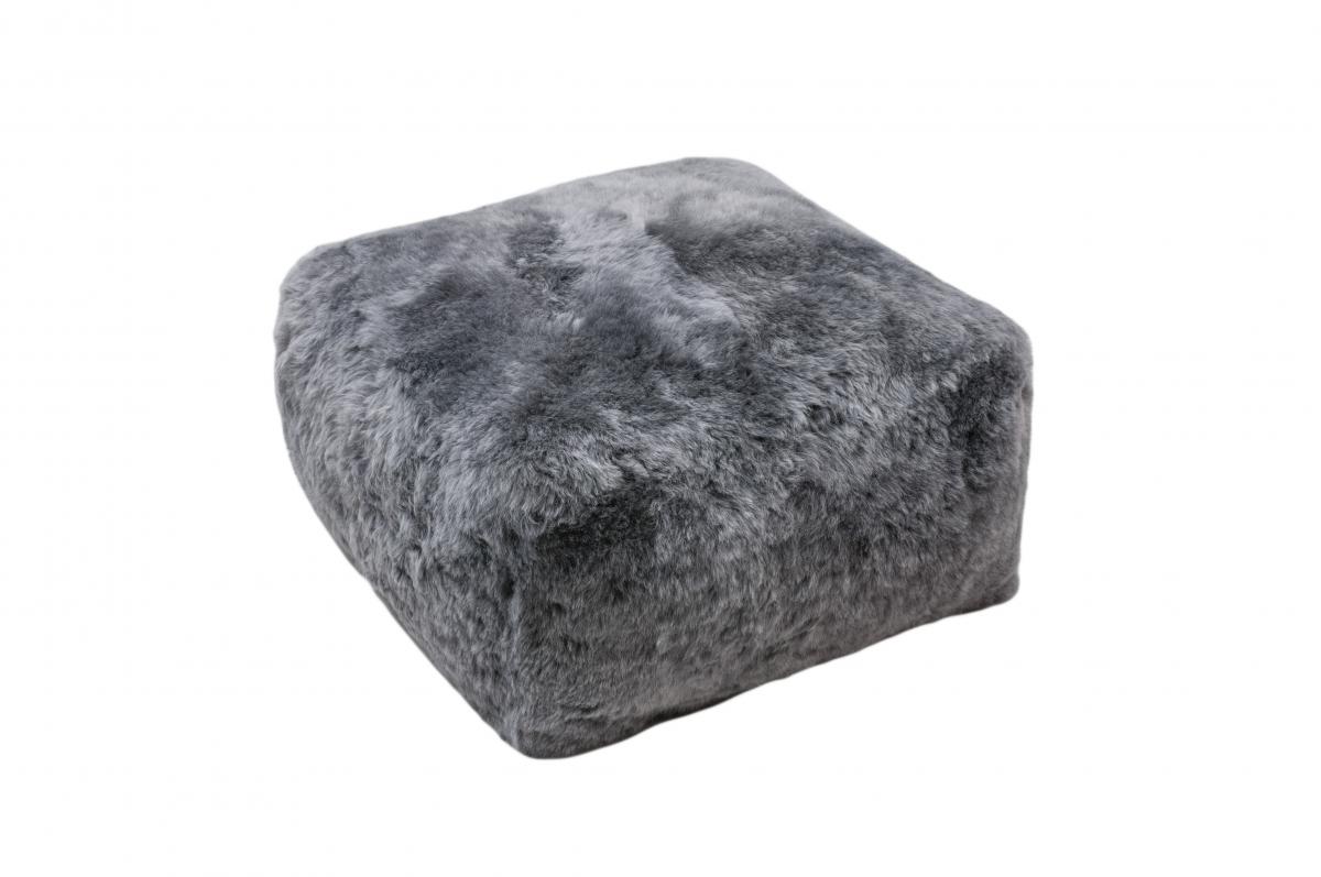Kožený taburet, ovčí kůže, šedá, barvená kůže, střižený chlup