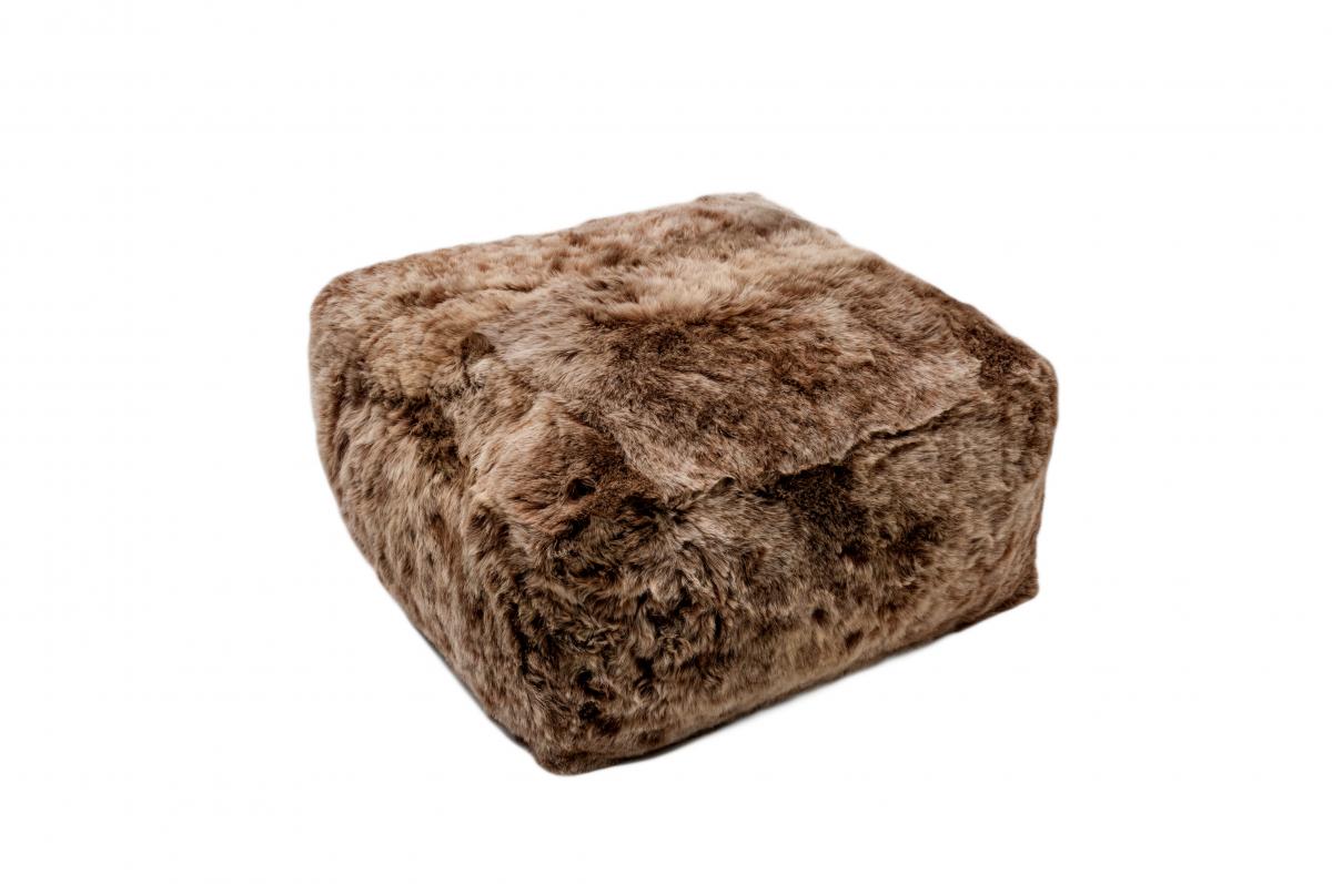 Kožený taburet, ovčí kůže, hnědá, barvená kůže, střižený chlup